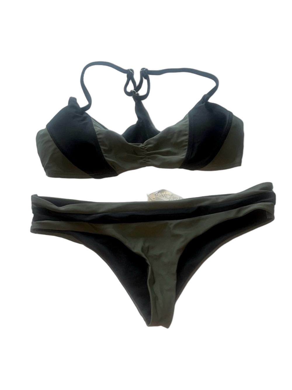 damsel Green and Black color block Bikini Set